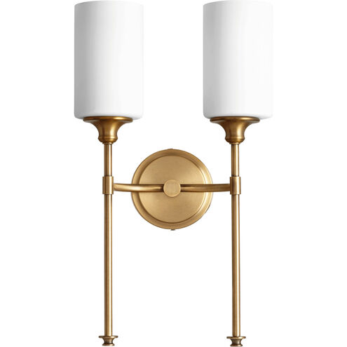 Celeste 2 Light 11 inch Aged Brass Wall Mount Wall Light, Satin Opal