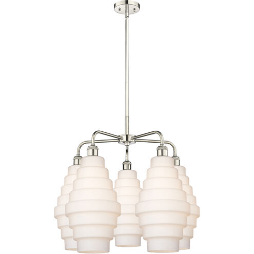 Cascade 5 Light 26 inch Polished Nickel Chandelier Ceiling Light in White