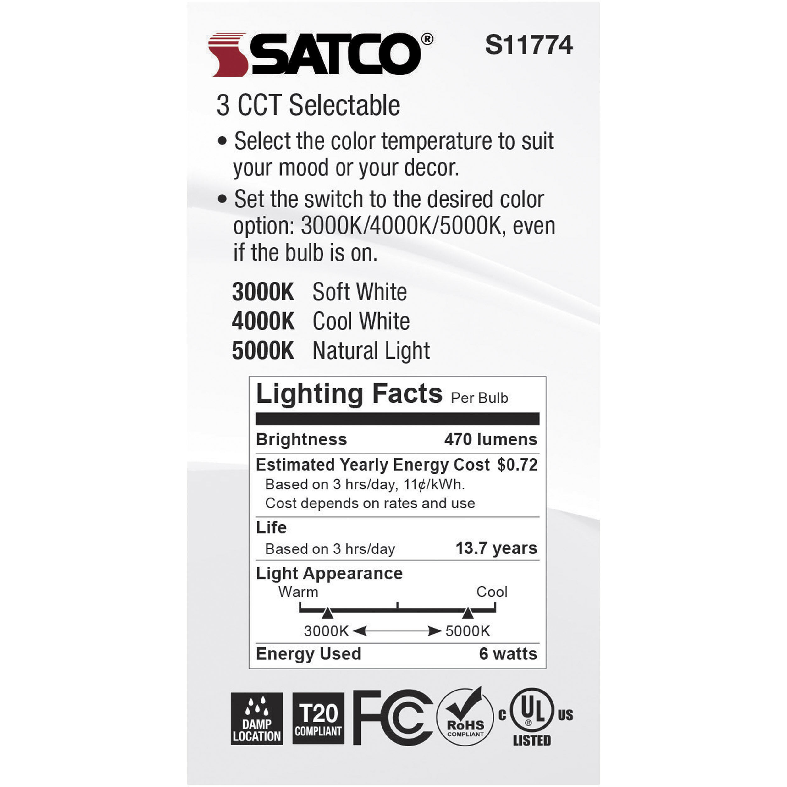 Lumos Medium 6.00 watt 3000K Light Bulb, Pack of 4