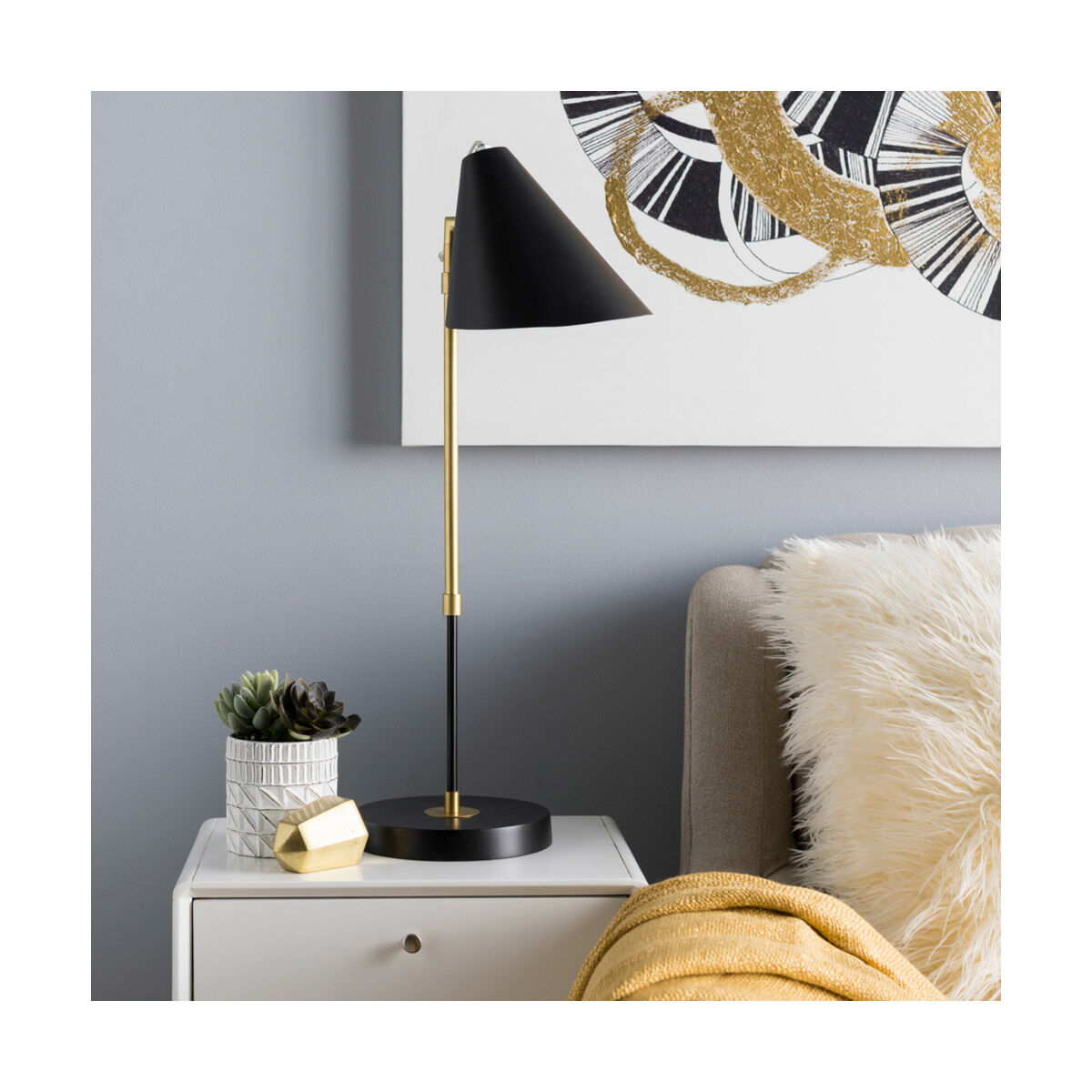 Bauer 24.6 inch 40 watt Black and Brass Table Lamp Portable Light