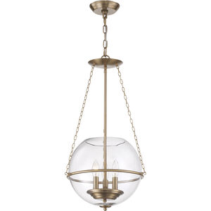 Odyssey 3 Light 15 inch Vintage Brass and Clear Pendant Ceiling Light