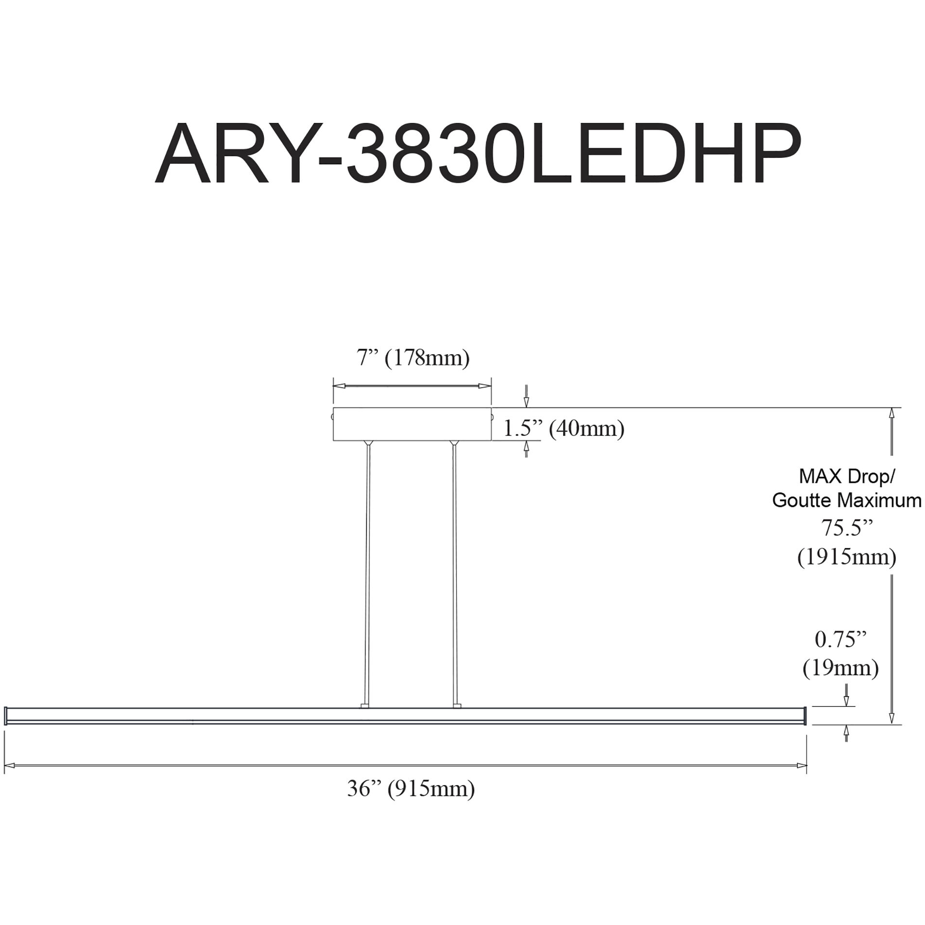 Array LED 36 inch Matte Black Horizontal Pendant Ceiling Light