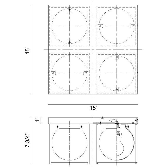 Squircle 4 Light 15 inch Aged Gold Brass Flush Mount Ceiling Light