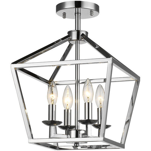 Canada 4 Light 12 inch Shiny Nickel Semi Flush Mount Ceiling Light, Candle Light