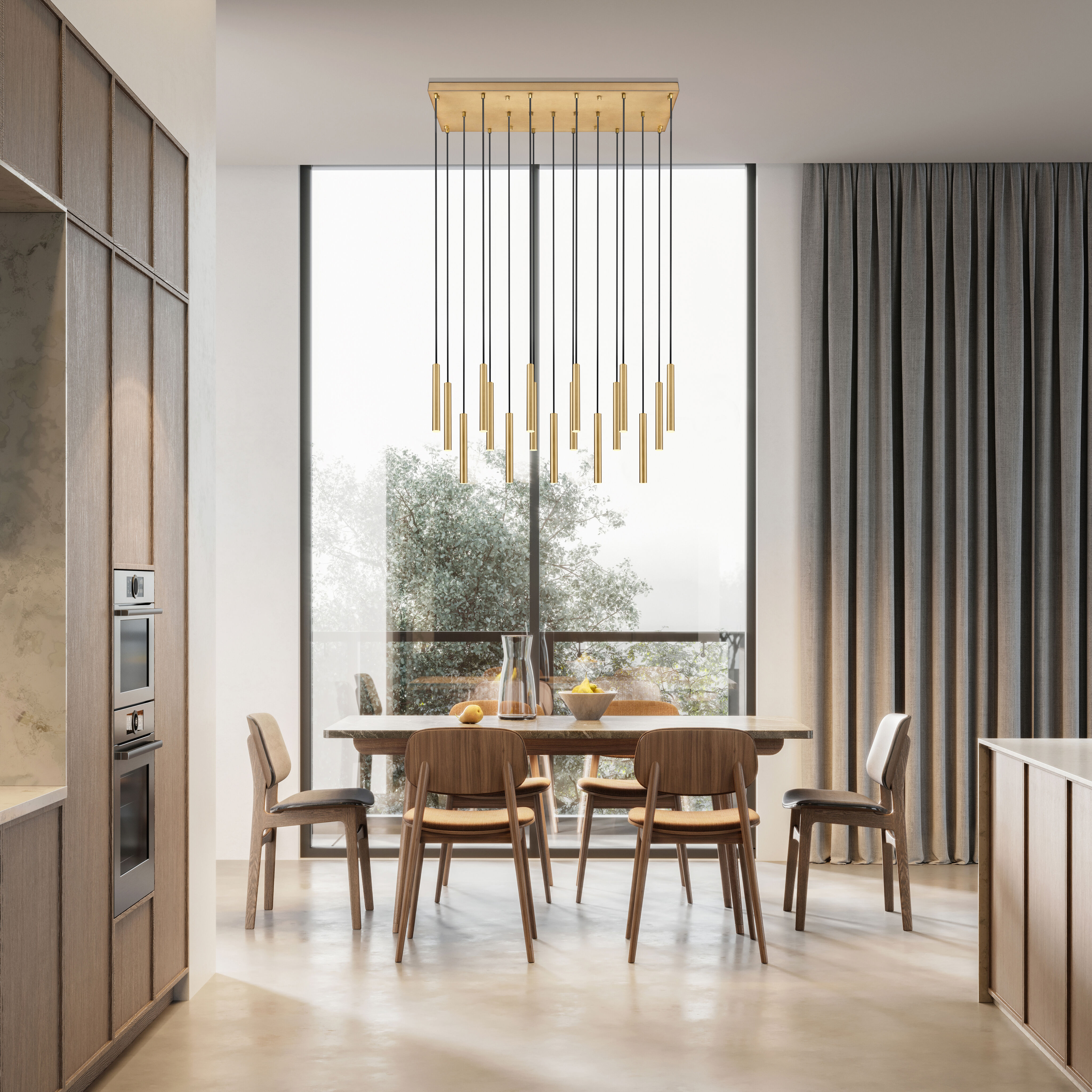 Forest Linear Chandelier Ceiling Light in Modern Gold