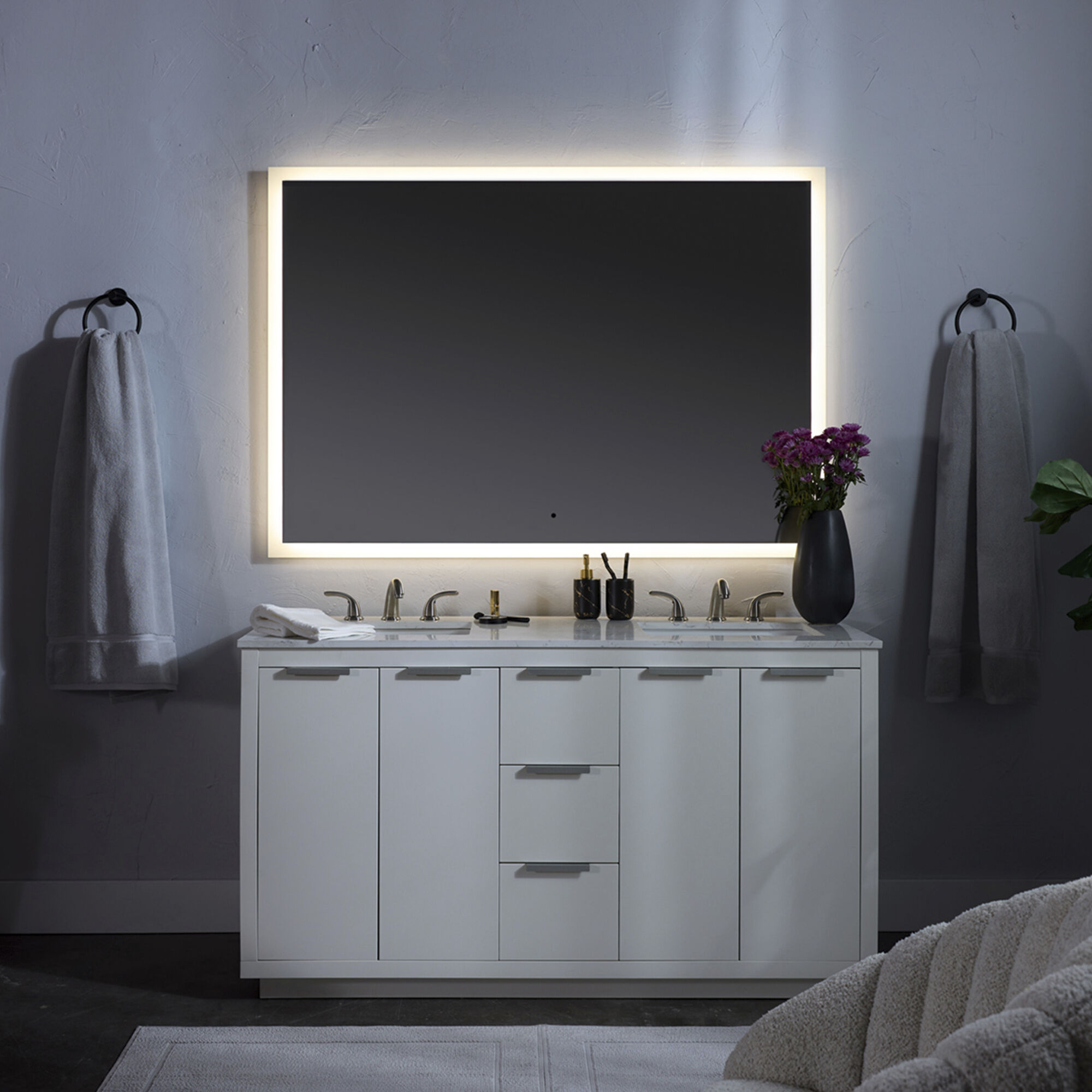 Starlight 36 X 36 inch Black LED Lighted Mirror, Vanita by Oxygen