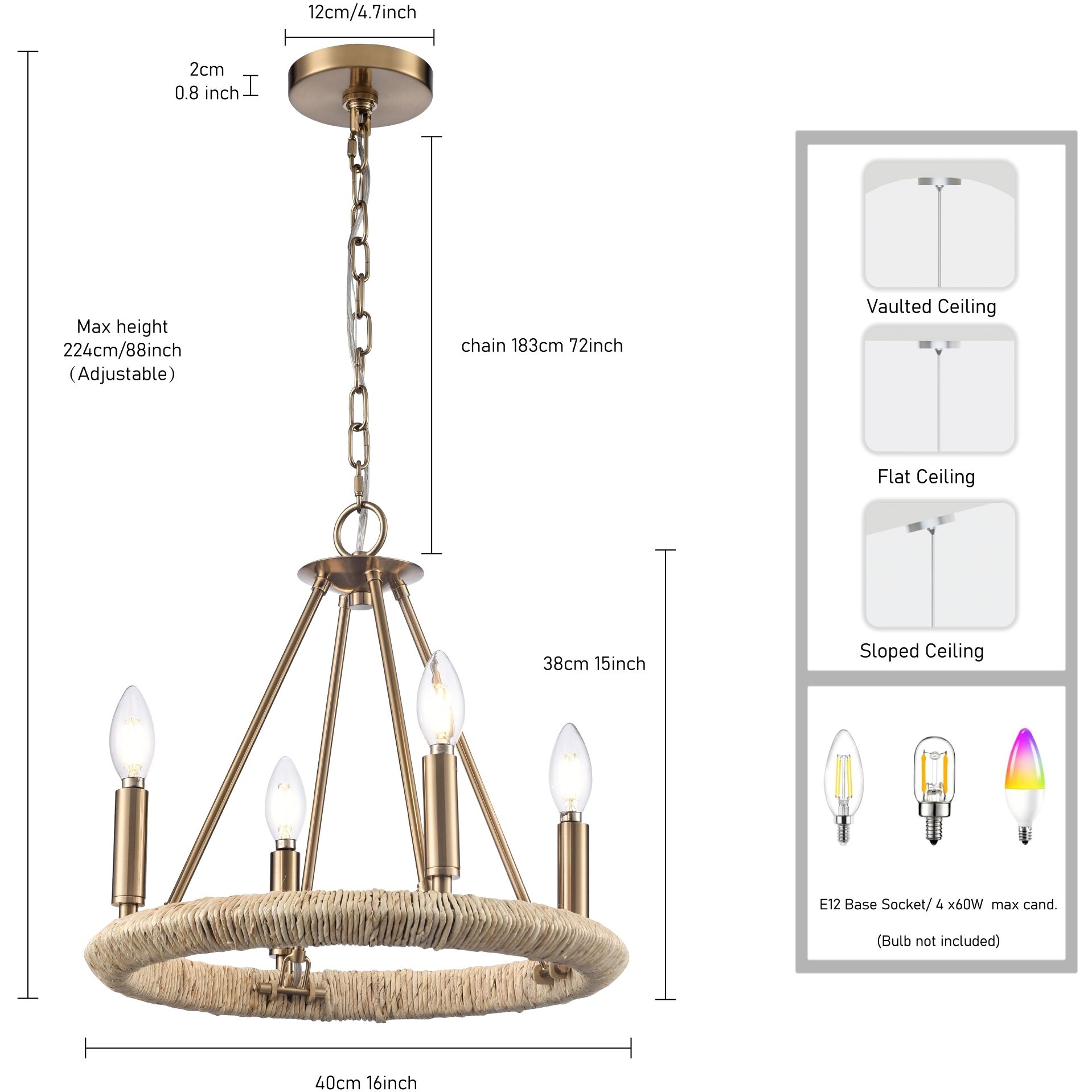 Cabana 4 Light 16 inch Lacquered Gold Chandelier Ceiling Light