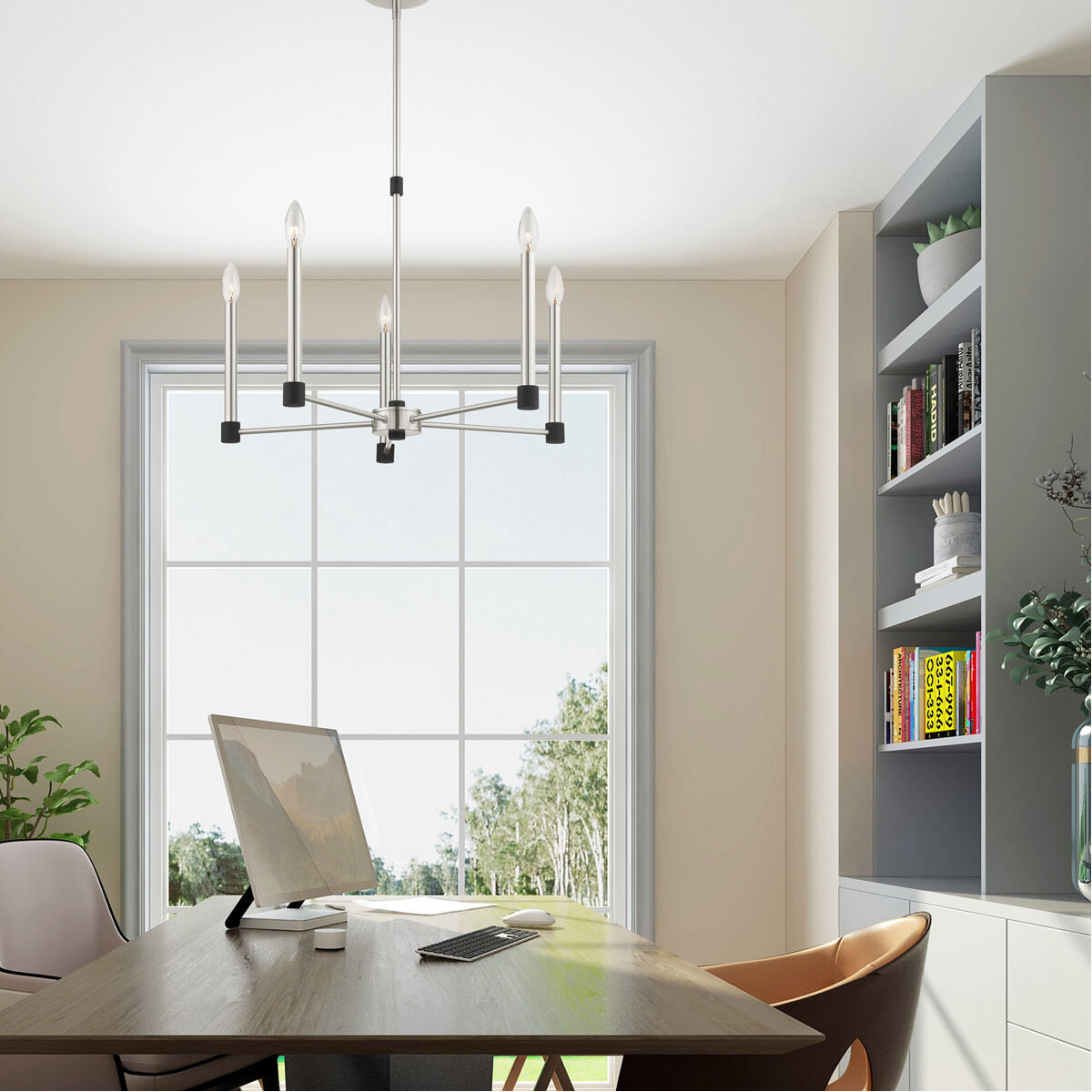 Karlstad 5 Light 24 inch Brushed Nickel with Satin Brass Accents Chandelier Ceiling Light