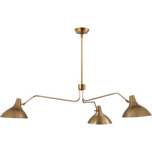 AERIN Charlton 3 Light 55 inch Hand-Rubbed Antique Brass Triple Arm Chandelier Ceiling Light, Large