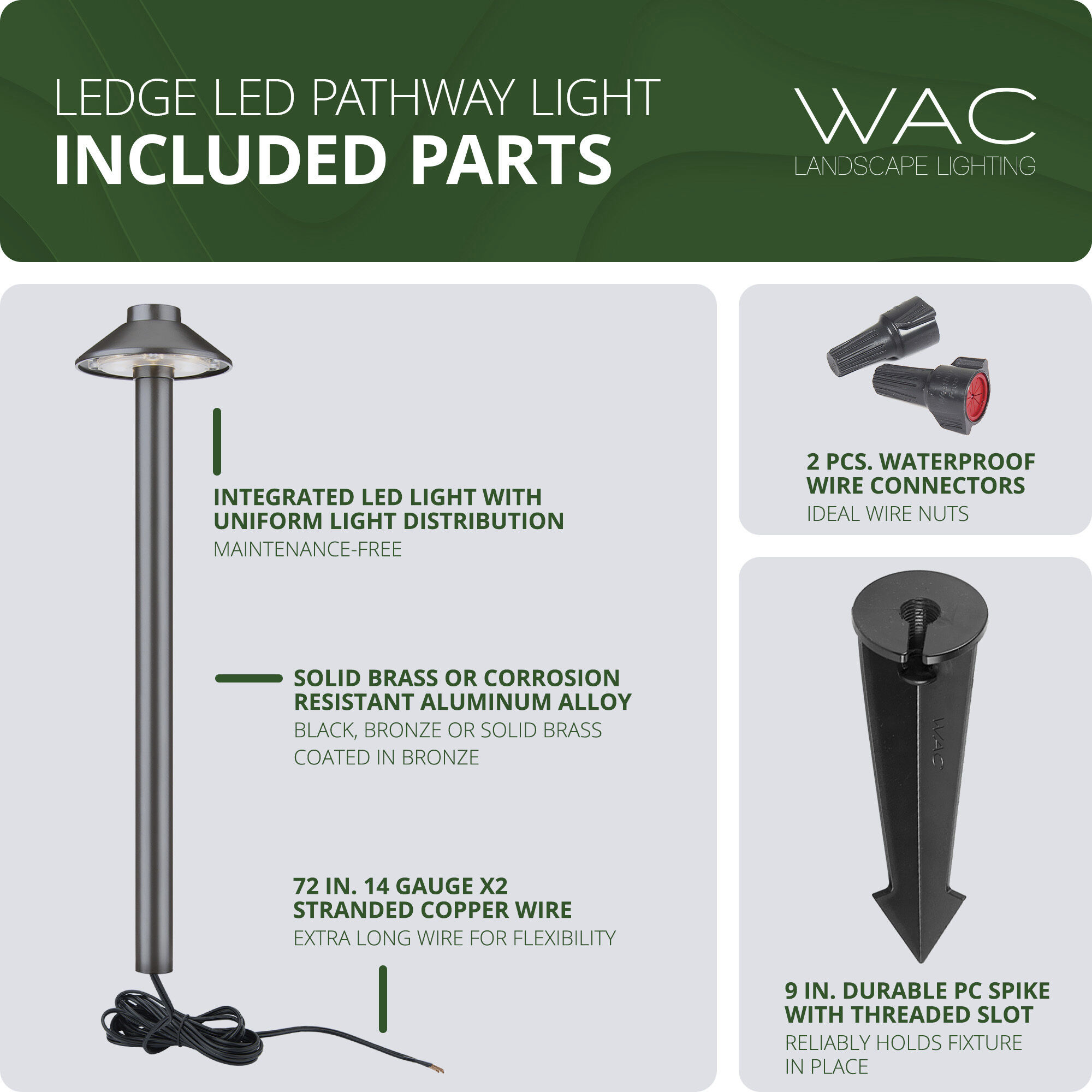 Interpath 12 2.5 watt Black Path Lighting in 2700K, Path and Area Light, WAC Landscape