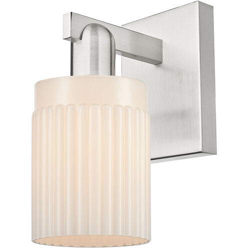 Arcadia Hadley Armed Sconce Wall Light in Brushed Satin Nickel, Matte White