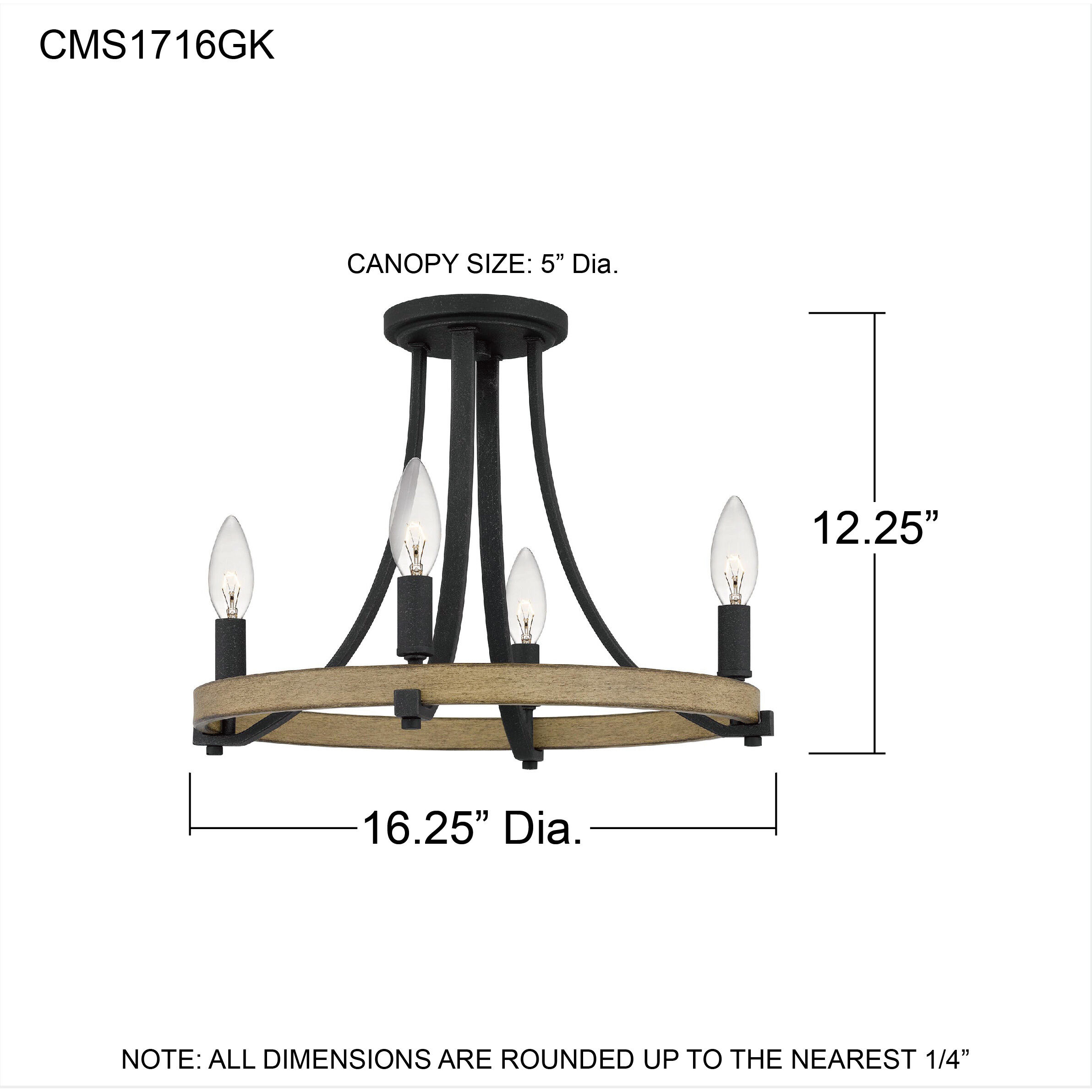 Colombes 4 Light 16.25 inch Grey Ash Semi-Flush Mount Ceiling Light