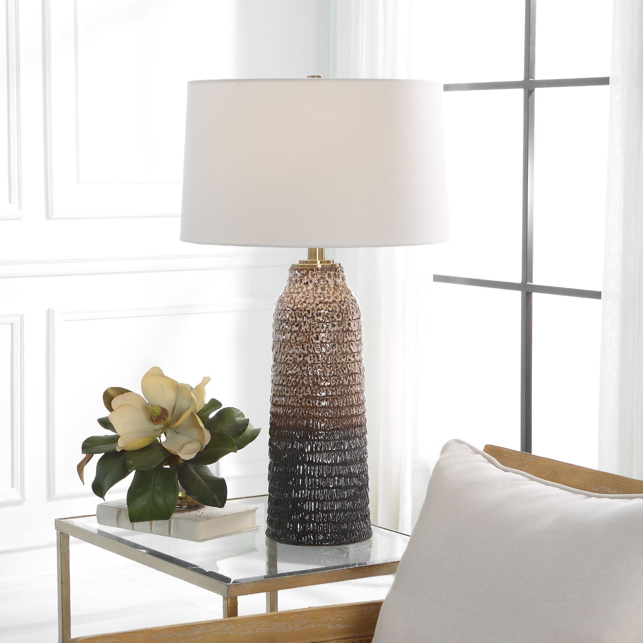 Padma 31 inch 150.00 watt Aged Ivory and Dark Chocolate with Brushed Brass Table Lamp Portable Light