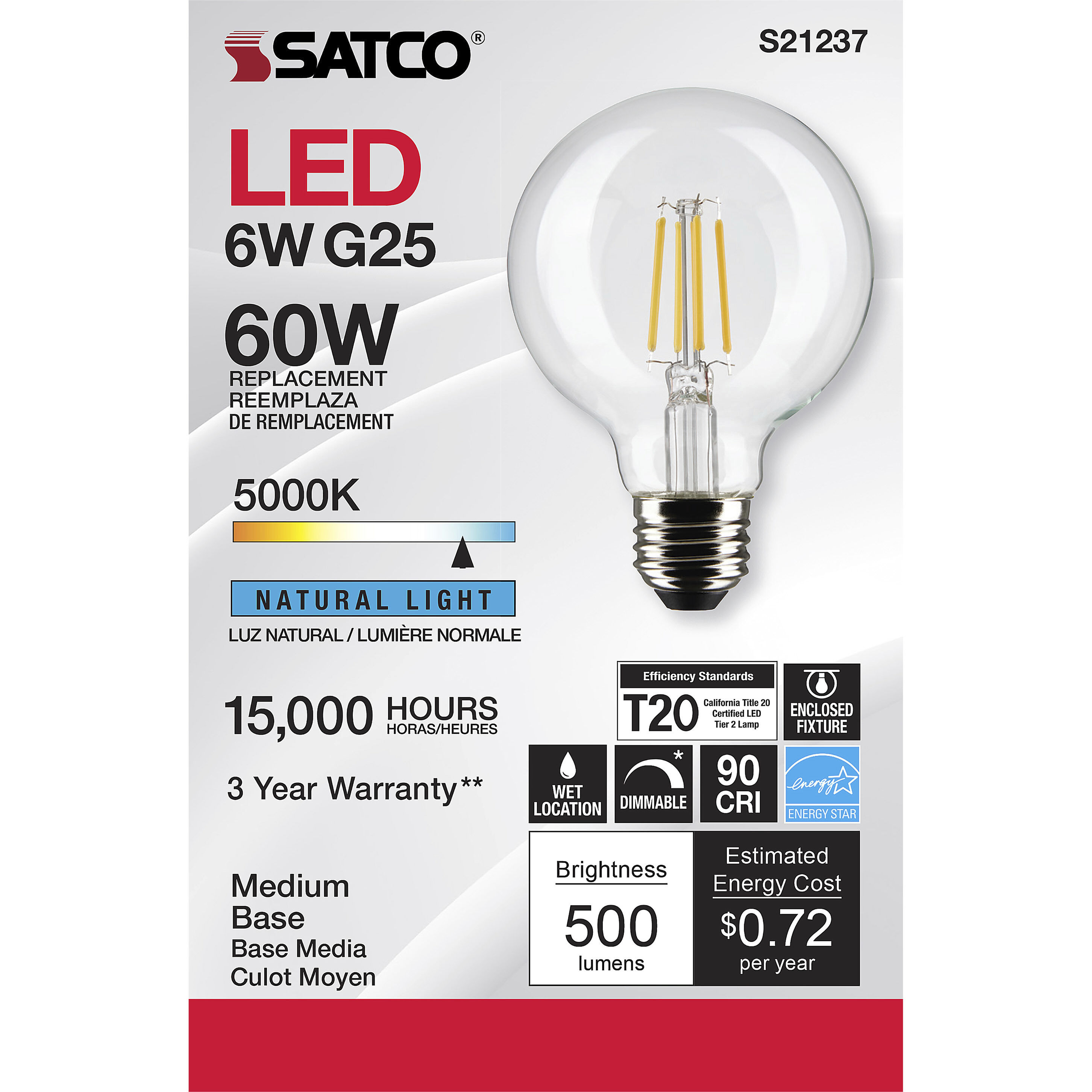 Lumos LED Medium Medium 6.00 watt 5000K LED Filament