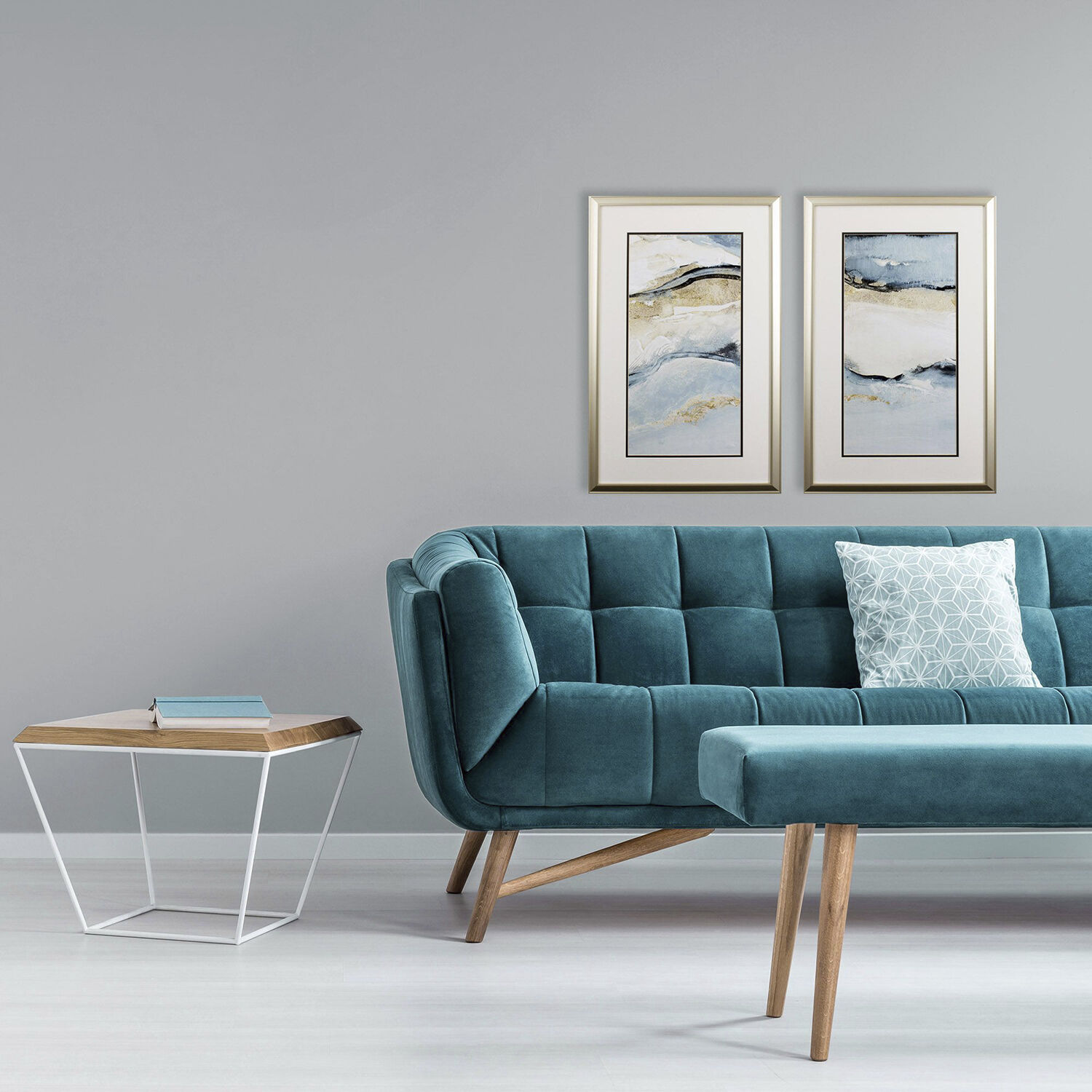 Abstract Blue and Metallic and Gray Framed Art, Propac