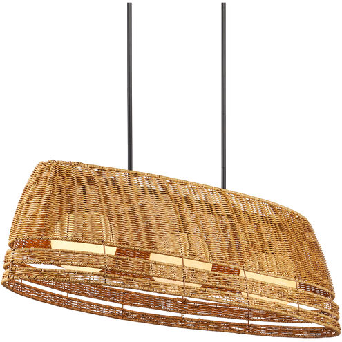 Barbary 3 Light 52.75 inch Natural/Black/Frosted White Outdoor Chandelier
