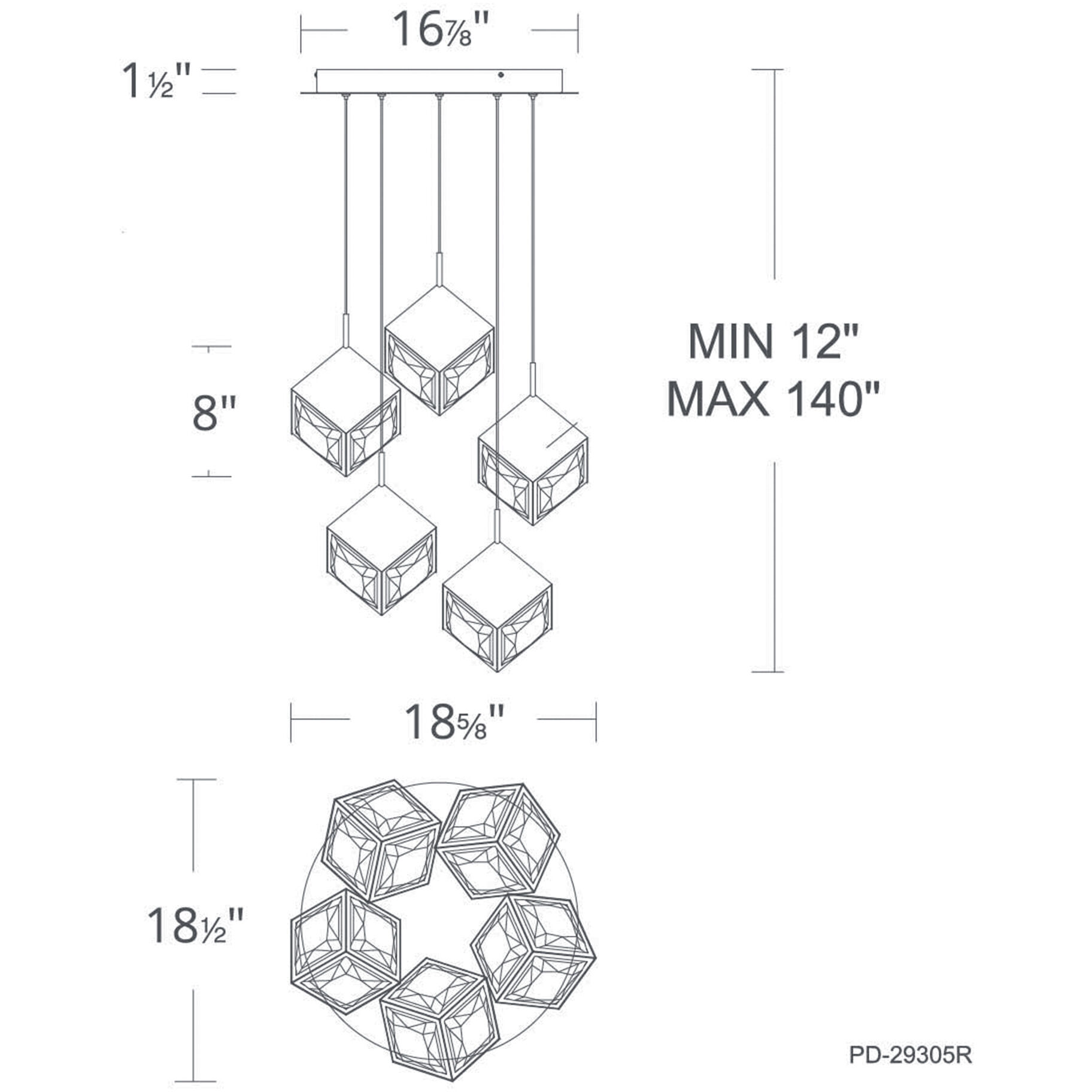 Ice Cube LED 18.63 inch Black Multi-Light Pendant Ceiling Light, dweLED