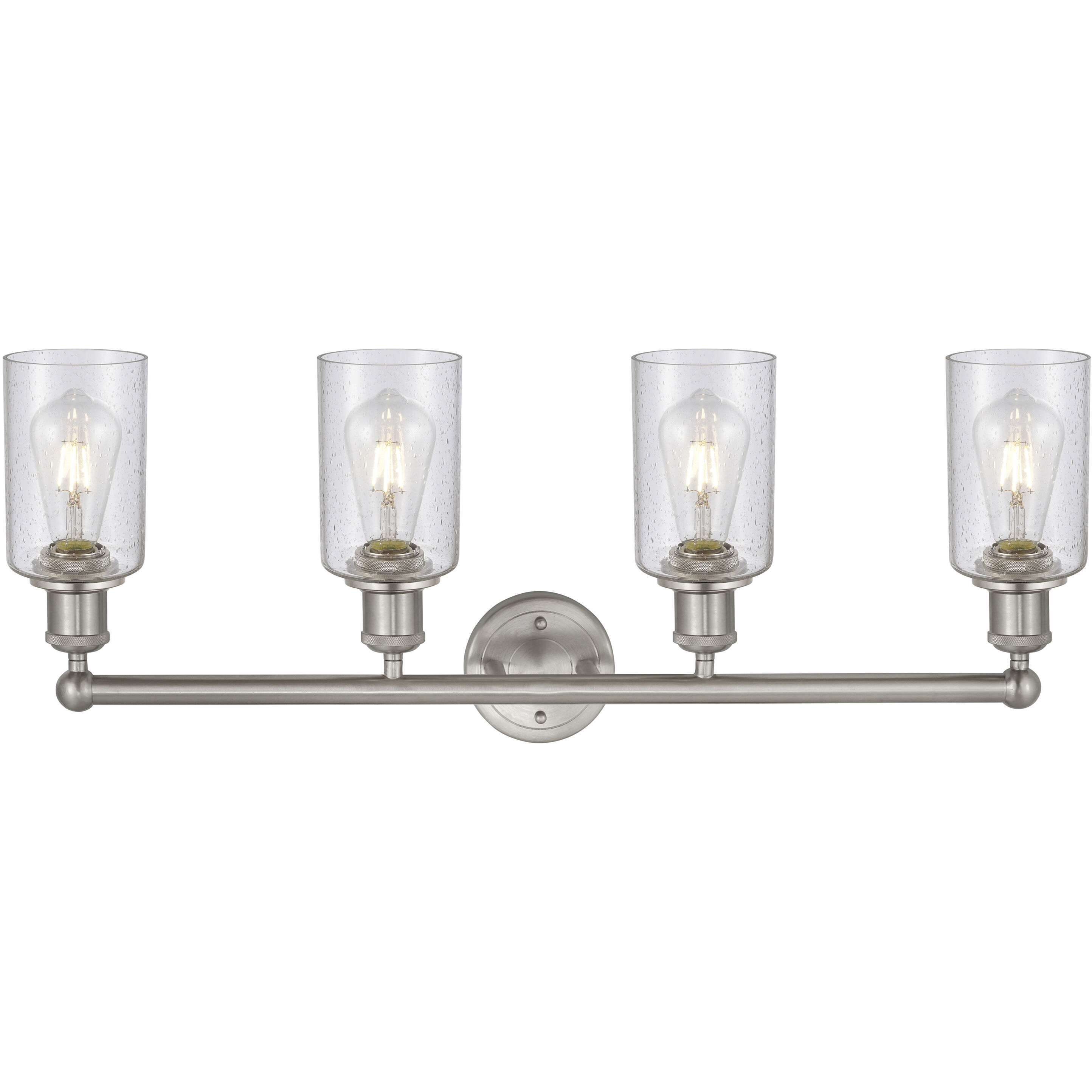 Clymer 4 Light 30.88 inch Brushed Satin Nickel Bath Vanity Light Wall Light in Seedy Glass