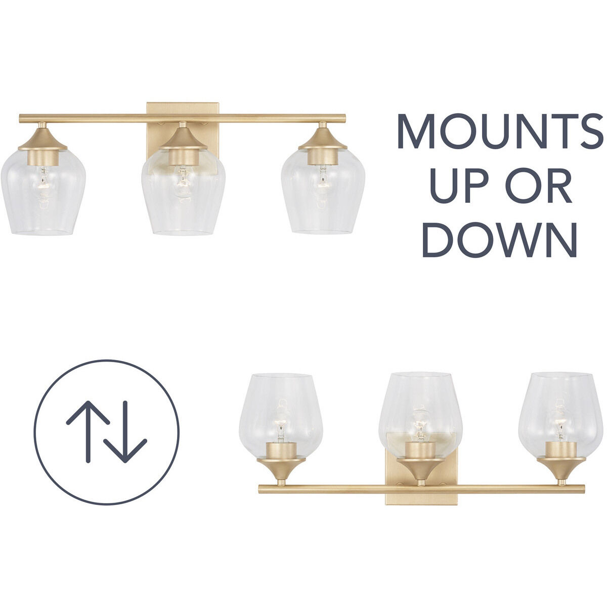 Elijah 3 Light 24 inch Soft Gold Vanity Light Wall Light