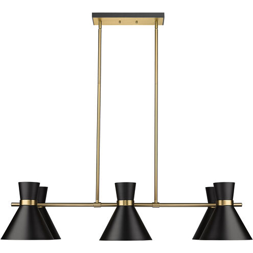Soriano 6 Light 48 inch Matte Black and Heritage Brass Linear Chandelier Ceiling Light