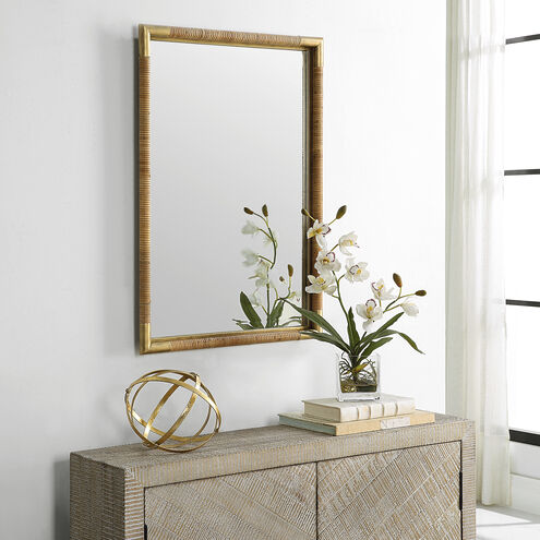 Kampar 31.5 X 21.75 inch Antiqued Gold and Natural Rattan Mirror