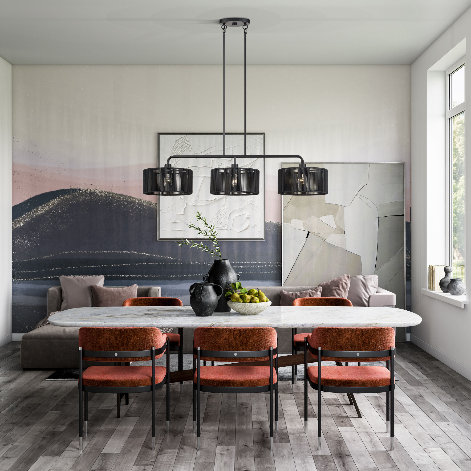 Acordia 3 Light 46 inch Black Linear Chandelier Ceiling Light, Extra Large