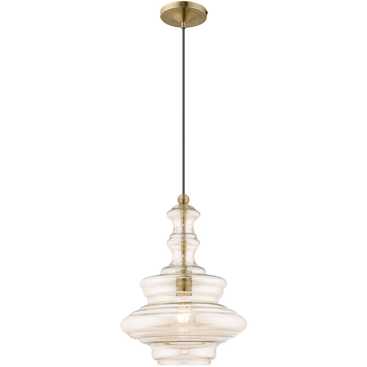 Art Glass 1 Light 12 inch Antique Brass Mini Pendant Ceiling Light