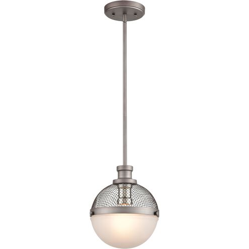 Calabria 1 Light 9 inch Weathered Zinc with Polished Nickel and White Mini Pendant Ceiling Light