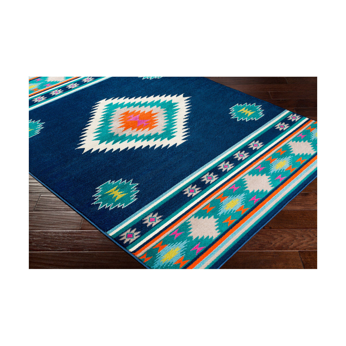 Paramount 93 X 63 inch Dark Blue/Teal/Bright Orange/Fuschia/Lime Rugs, Rectangle
