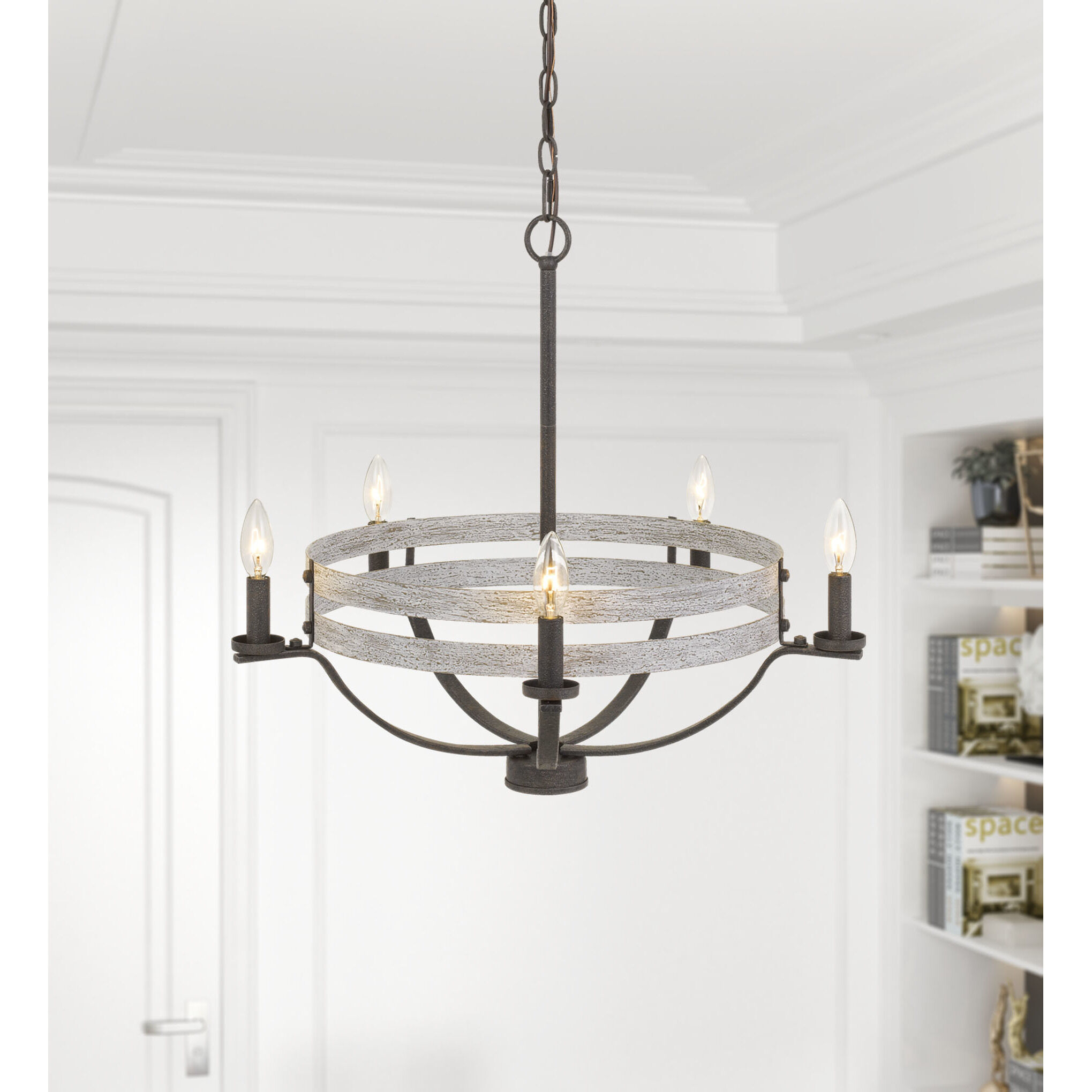 Brig 5 Light 5 inch Natural Wood and Iron Chandelier Ceiling Light