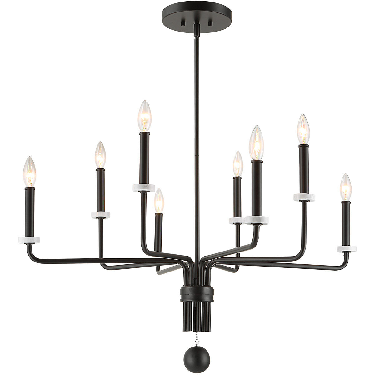 Ebony 8 Light 34 inch Matte Black and White Marble Chandelier Ceiling Light