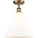 Ballston Cone 1 Light 12 inch Brushed Brass Semi-Flush Mount Ceiling Light in Matte White Glass