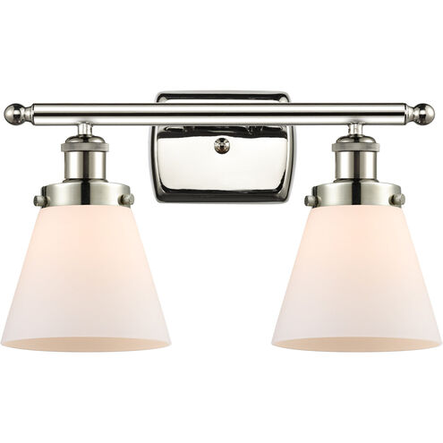Ballston Small Cone LED 16 inch Polished Nickel Bath Vanity Light Wall Light in Matte White Glass