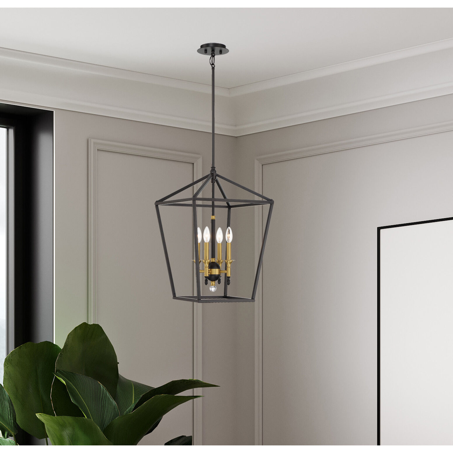 Townhall 4 Light 16 inch Coal/Soft Brass Pendant Ceiling Light