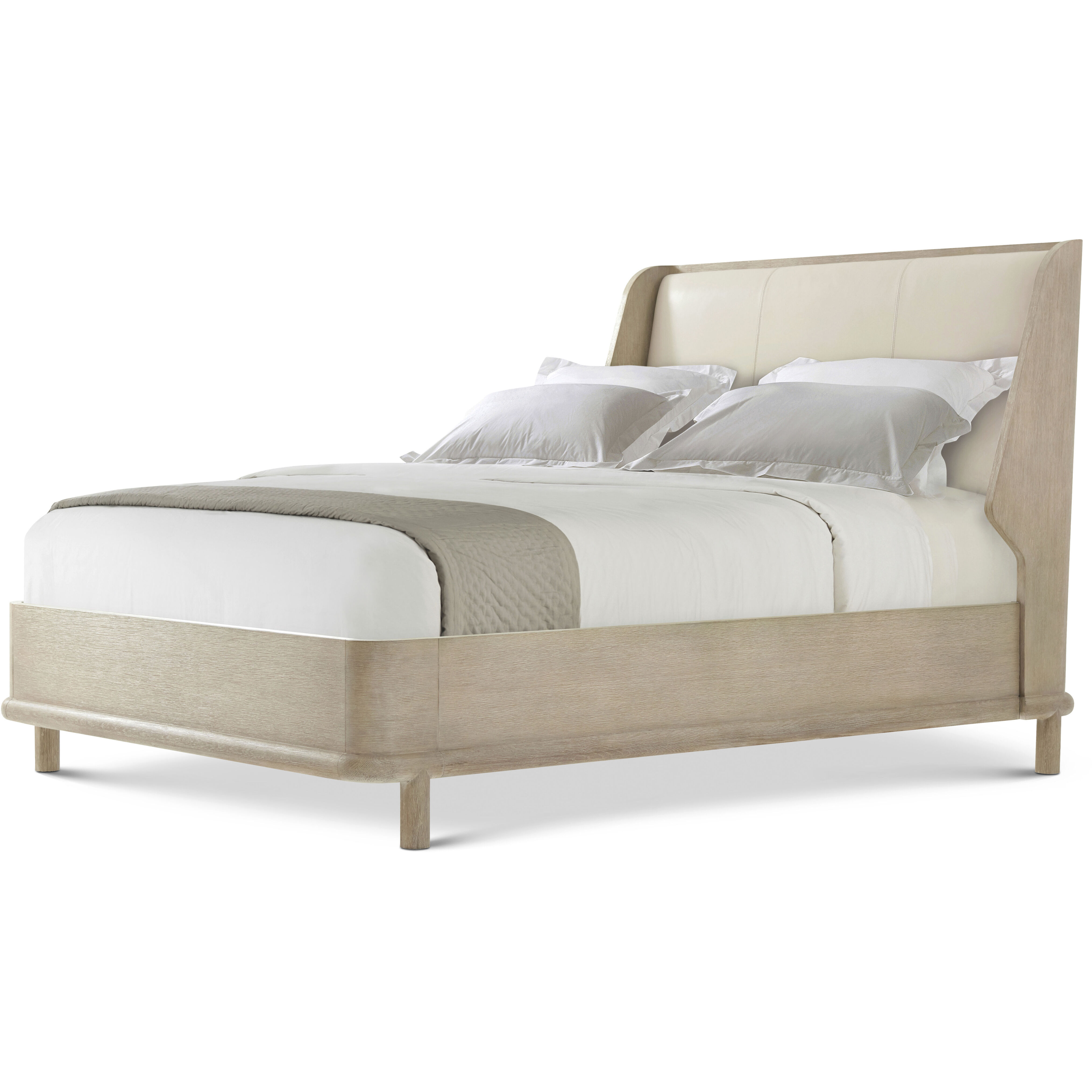 Repose Grey Oak US Queen Bed, Wooden, Upholstered