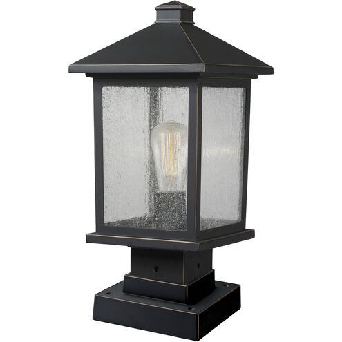 Portland 1 Light 17 inch Oil Rubbed Bronze Outdoor Pier Mounted Fixture in Clear Seedy Glass, 4.45