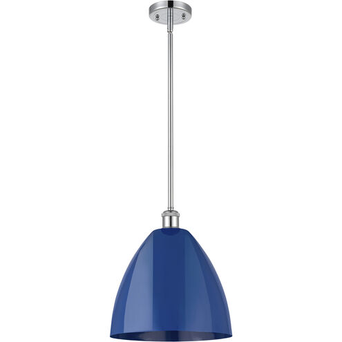 Ballston Plymouth Dome 1 Light 12 inch Polished Chrome Pendant Ceiling Light in Matte Blue