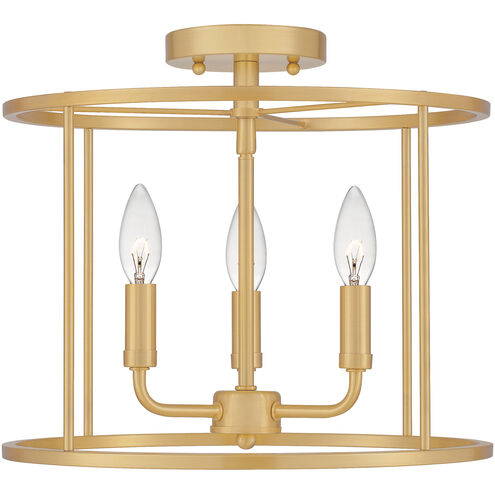 Abner 3 Light 14 inch Aged Brass Semi-Flush Mount Ceiling Light