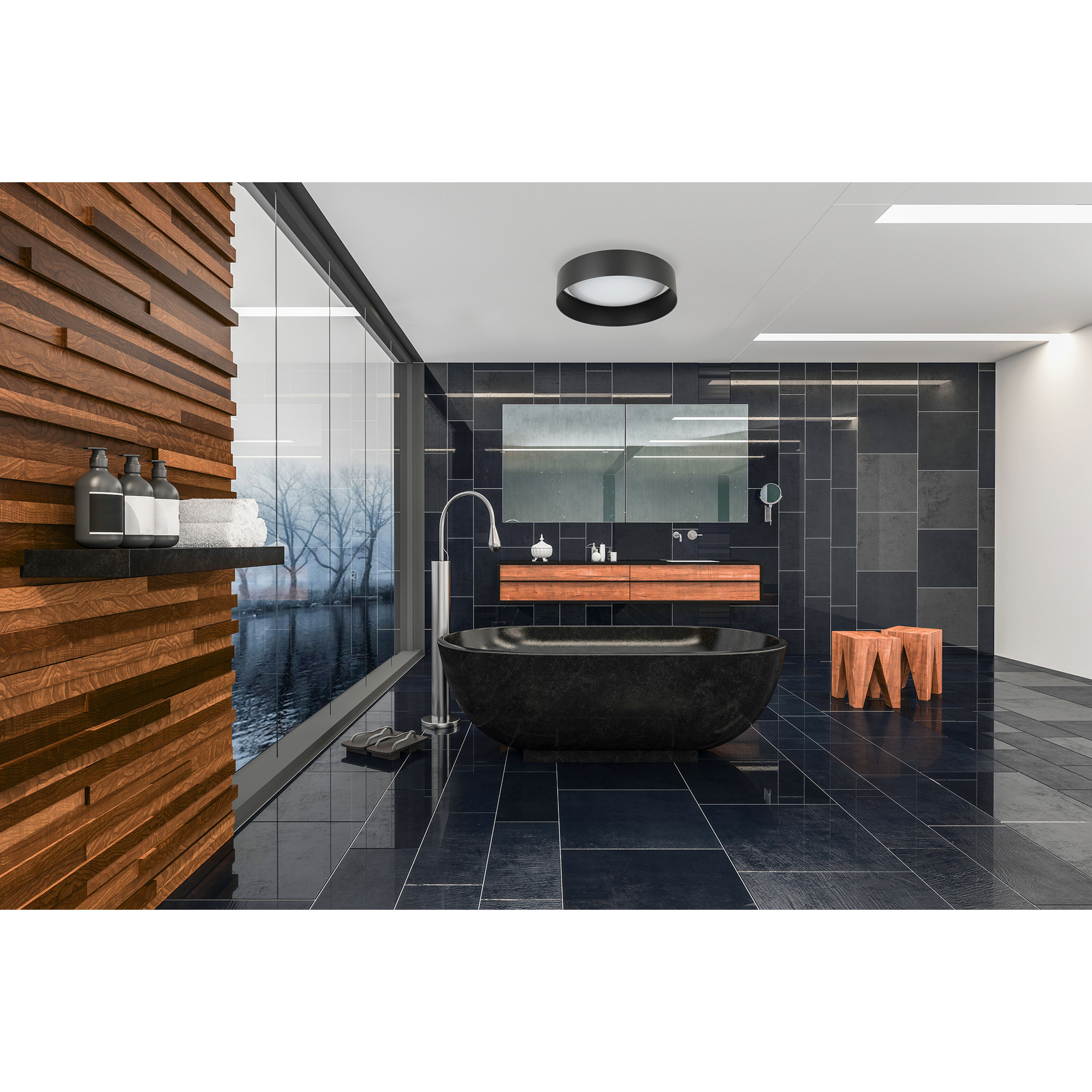 Ester 1 Light 14 inch Structured Black Flush Mount Ceiling Light