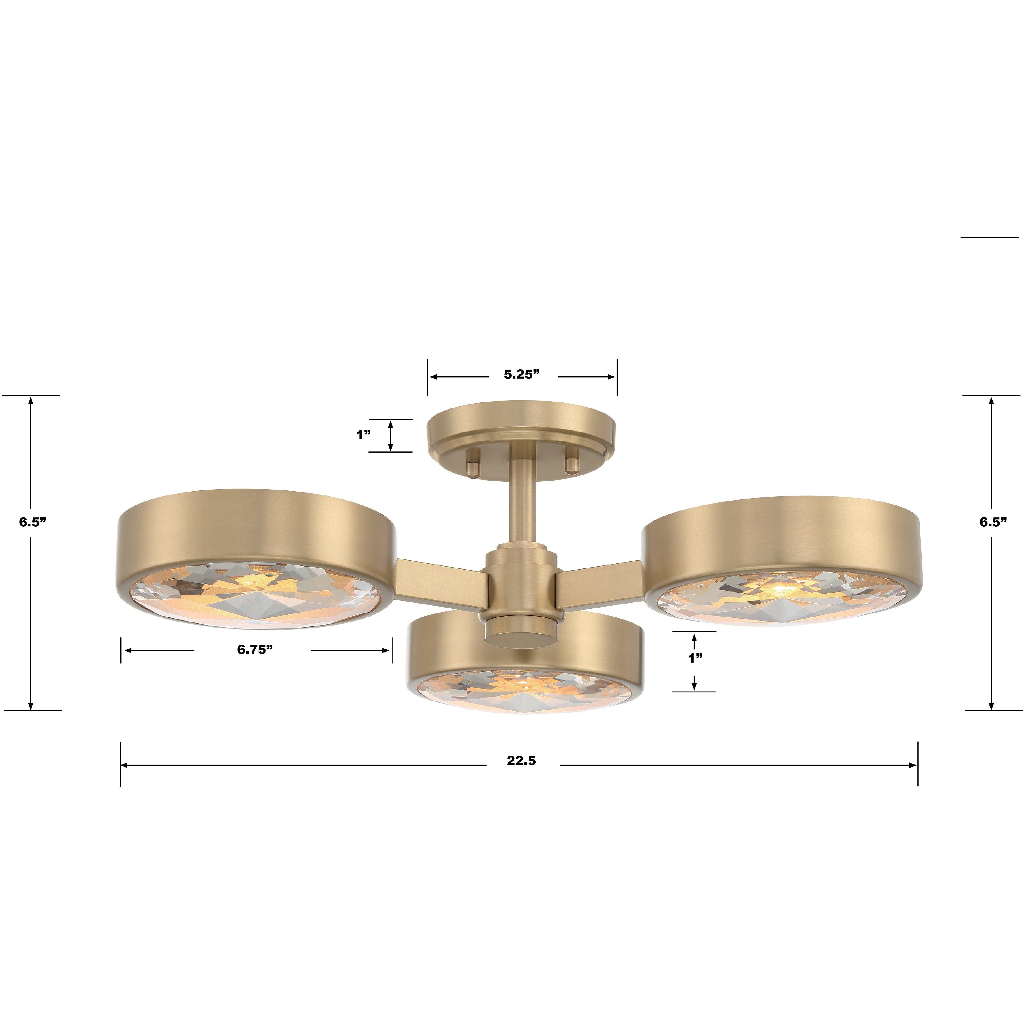 Orson 3 Light 22.5 inch Modern Gold Semi Flush Ceiling Light