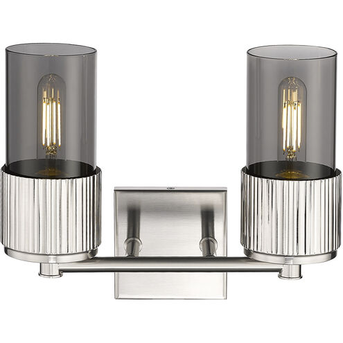 Bolivar 2 Light 13.5 inch Satin Nickel Bath Vanity Light Wall Light in Plated Smoke Glass