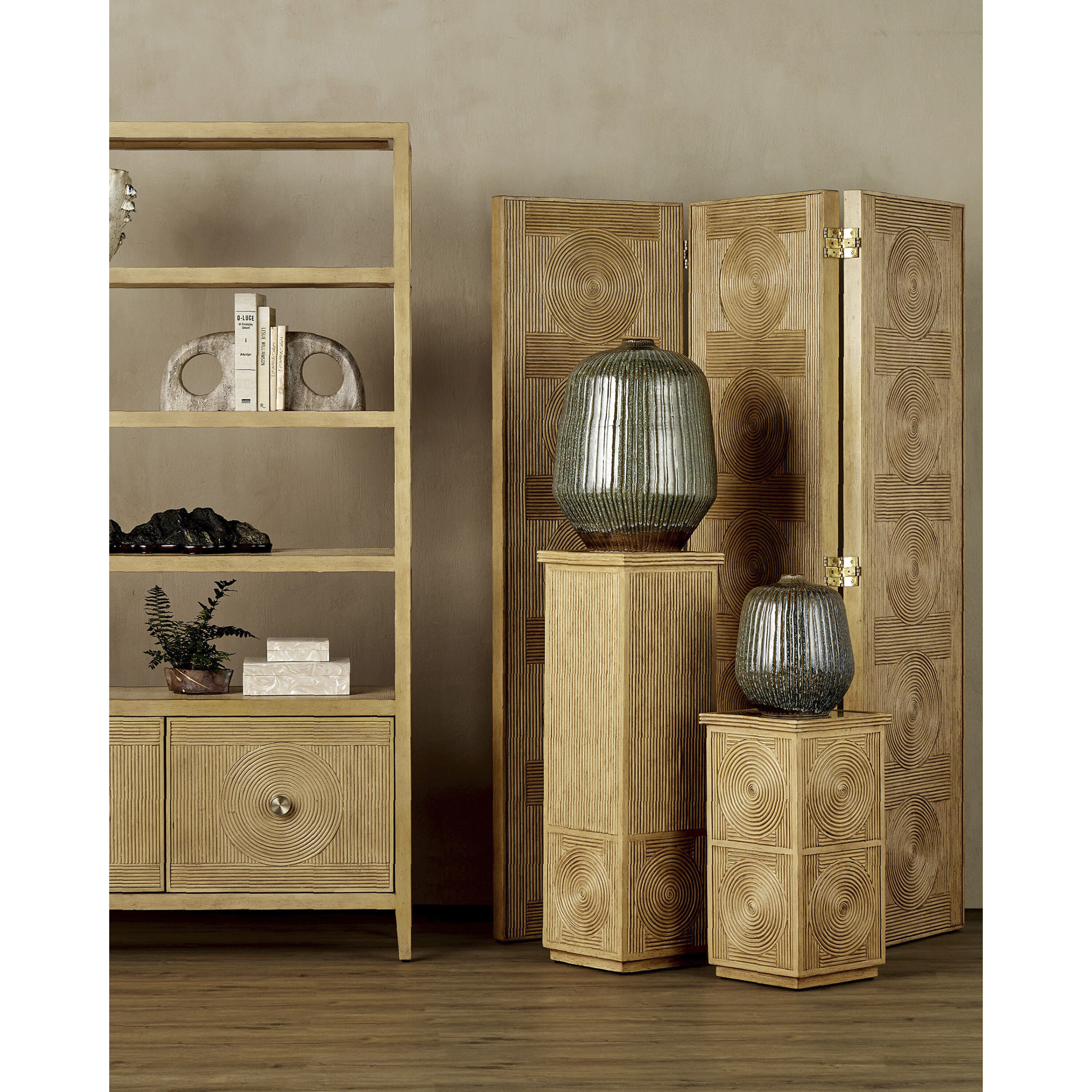 Santos 76 inch Sea Sand/Brass Room Divider Screen