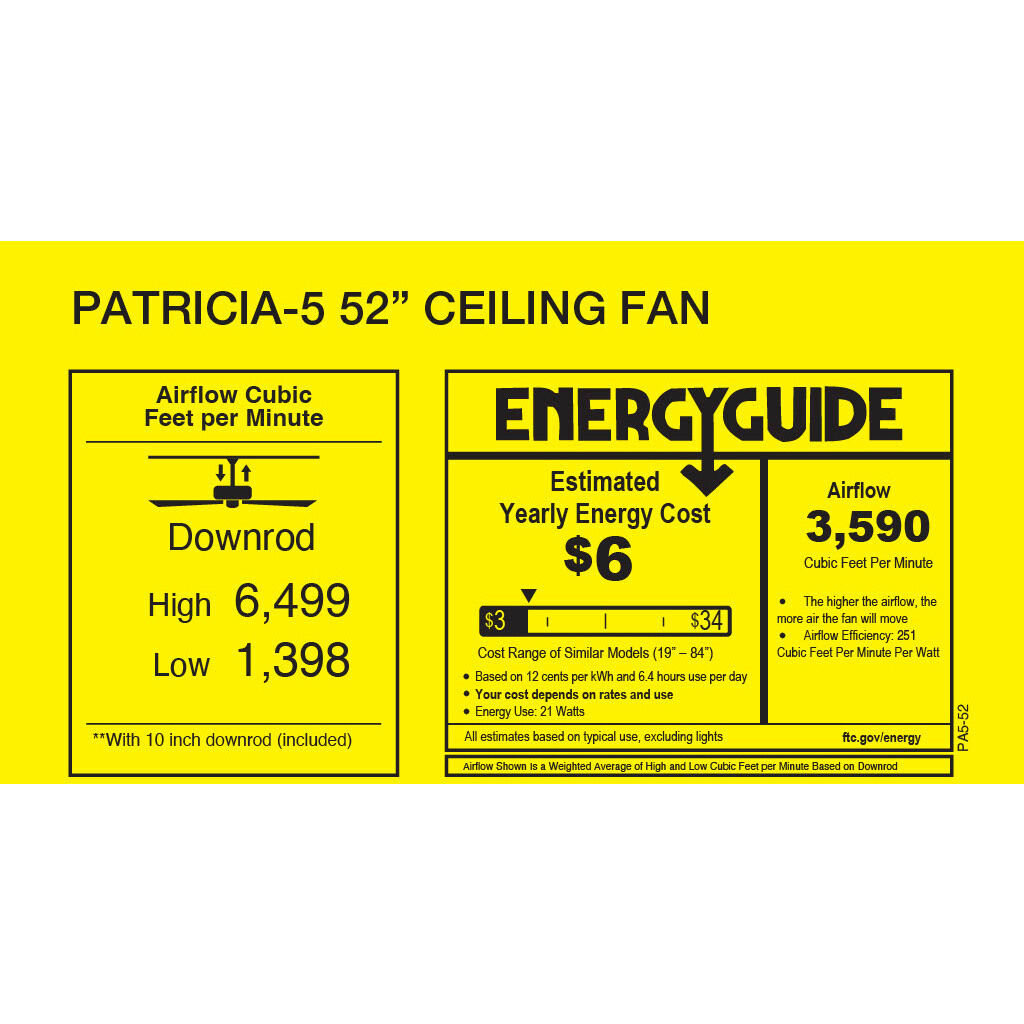 Atlas Patricia-5 52 inch Textured Bronze with Walnut Tone Blades Ceiling Fan, Atlas