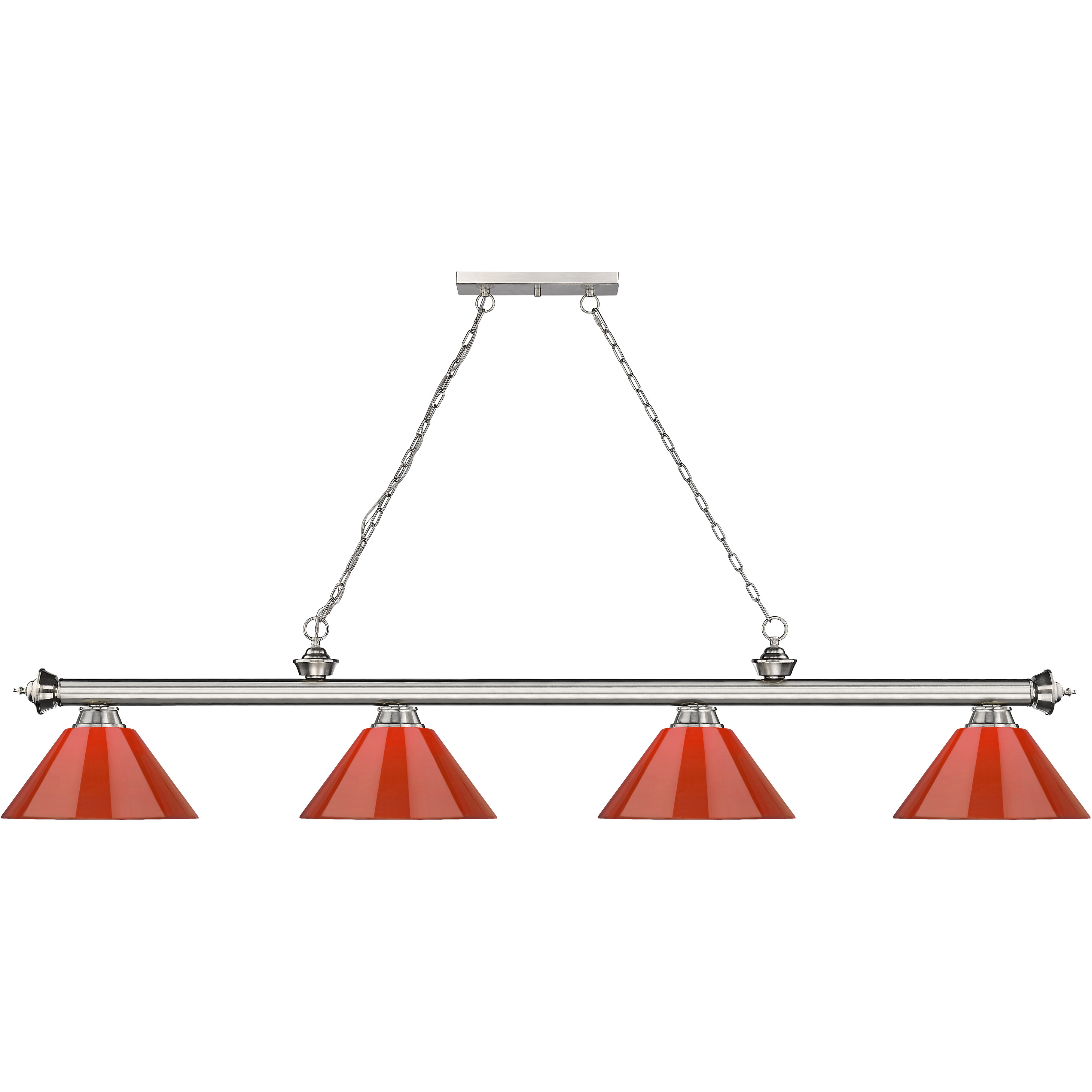 Cordon 4 Light 81.25 inch Brushed Nickel Billiard Ceiling Light in Red Plastic