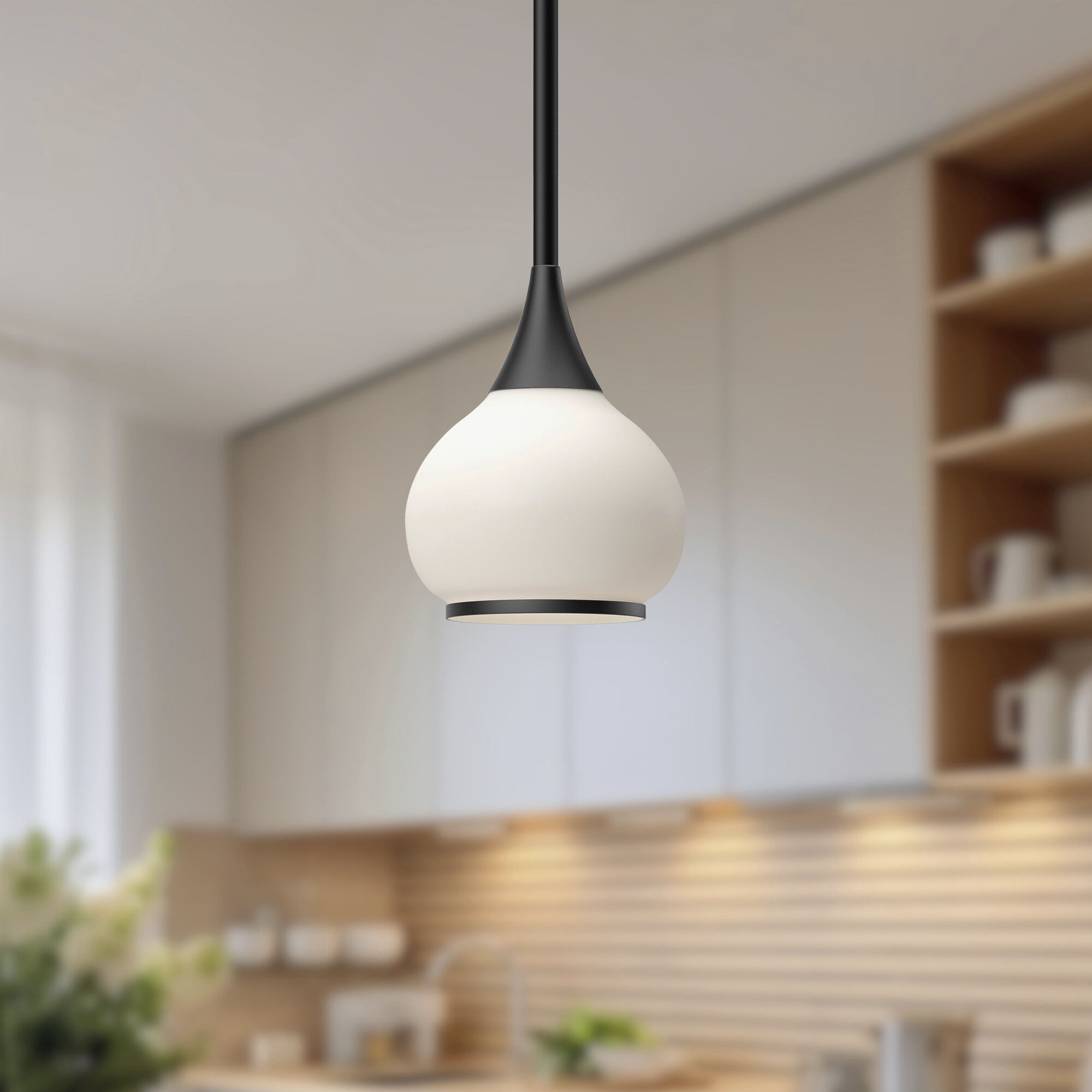 Alora Mood Hazel Pendant Ceiling Light in Matte Black, Matte Opal Glass