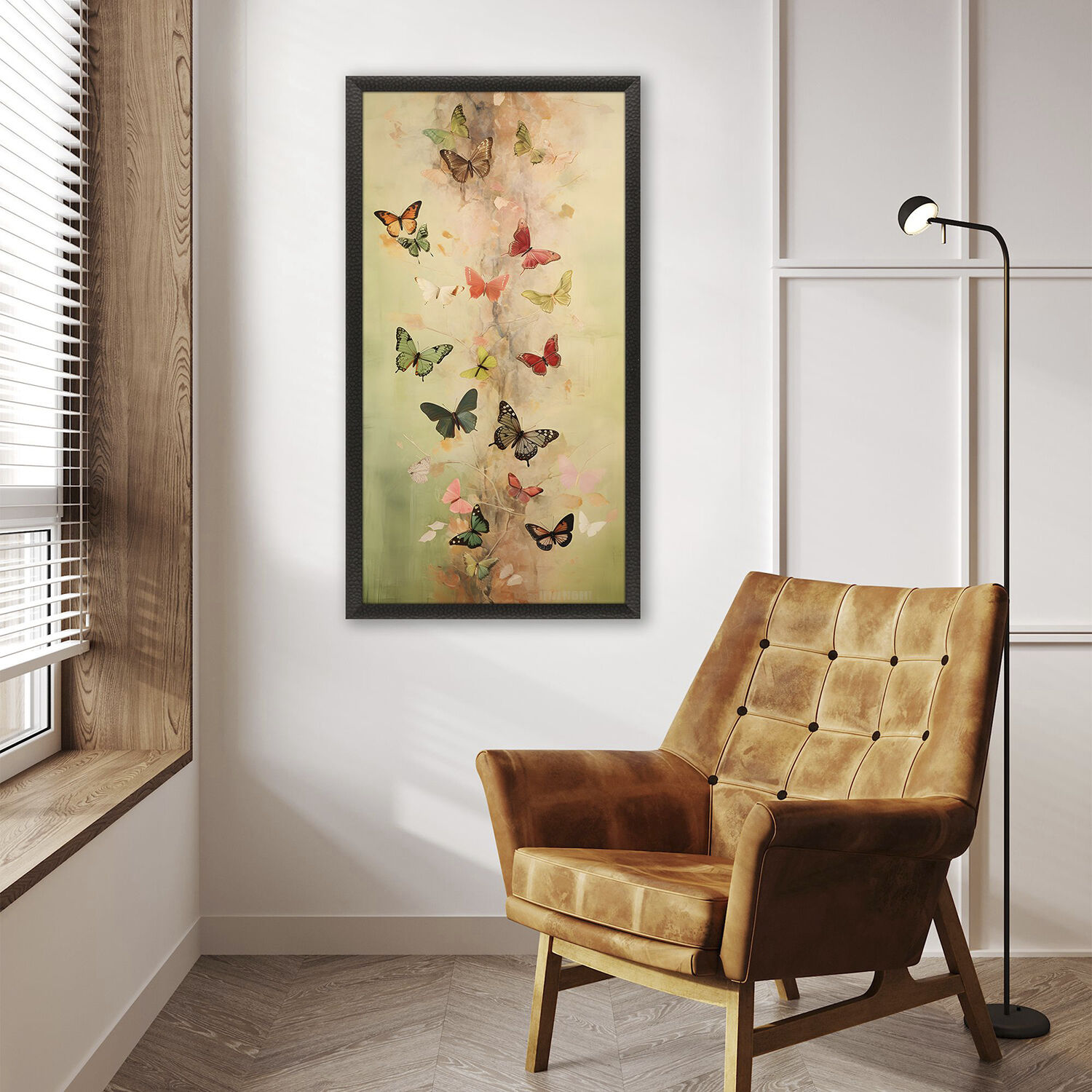 Butterfly Tower Green and Orange and Pink and Red Framed Art