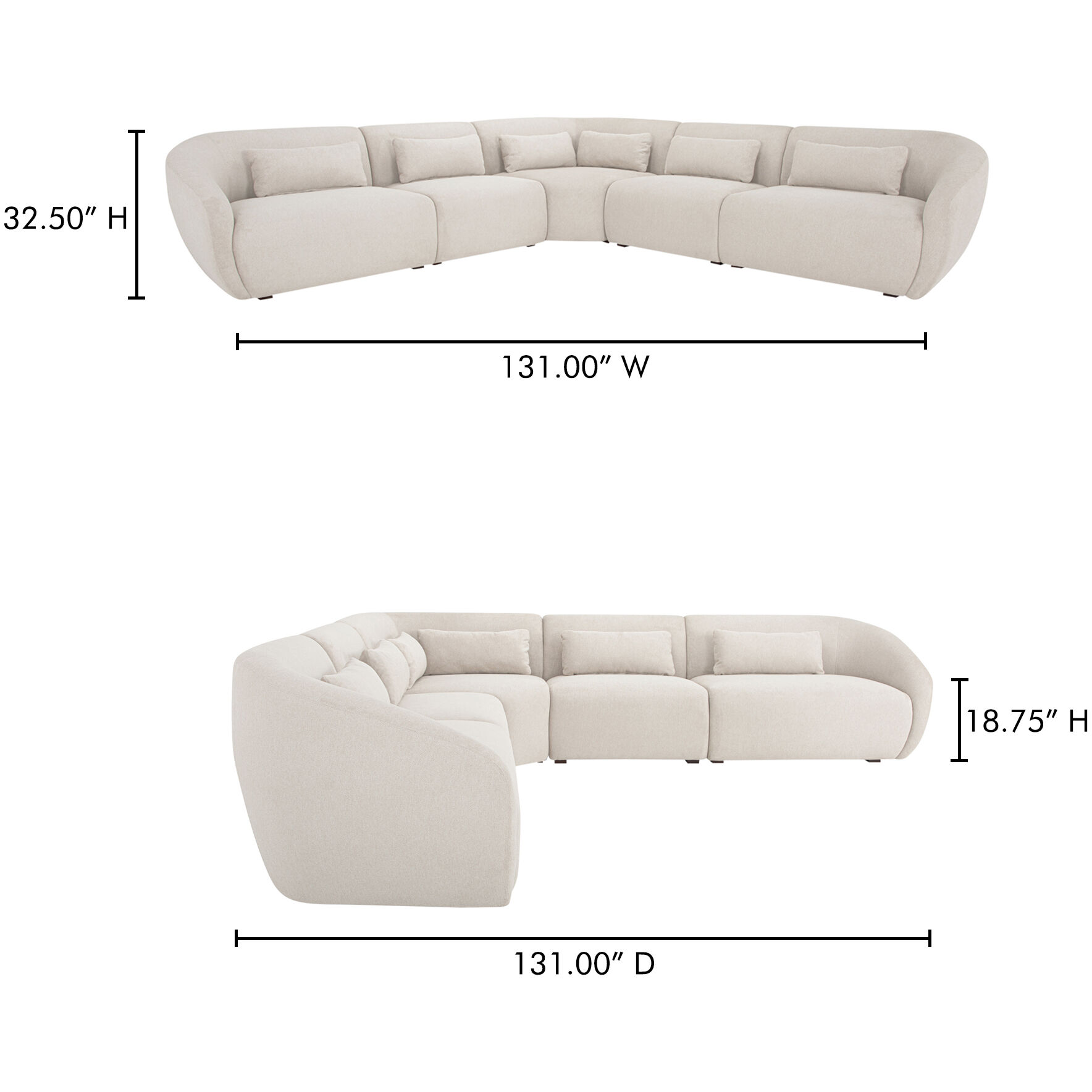 Amelia White Modular Left Sectional, Classic L-Shaped