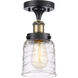 Ballston Bell LED 5 inch Black Antique Brass Semi-Flush Mount Ceiling Light in Clear with Cage