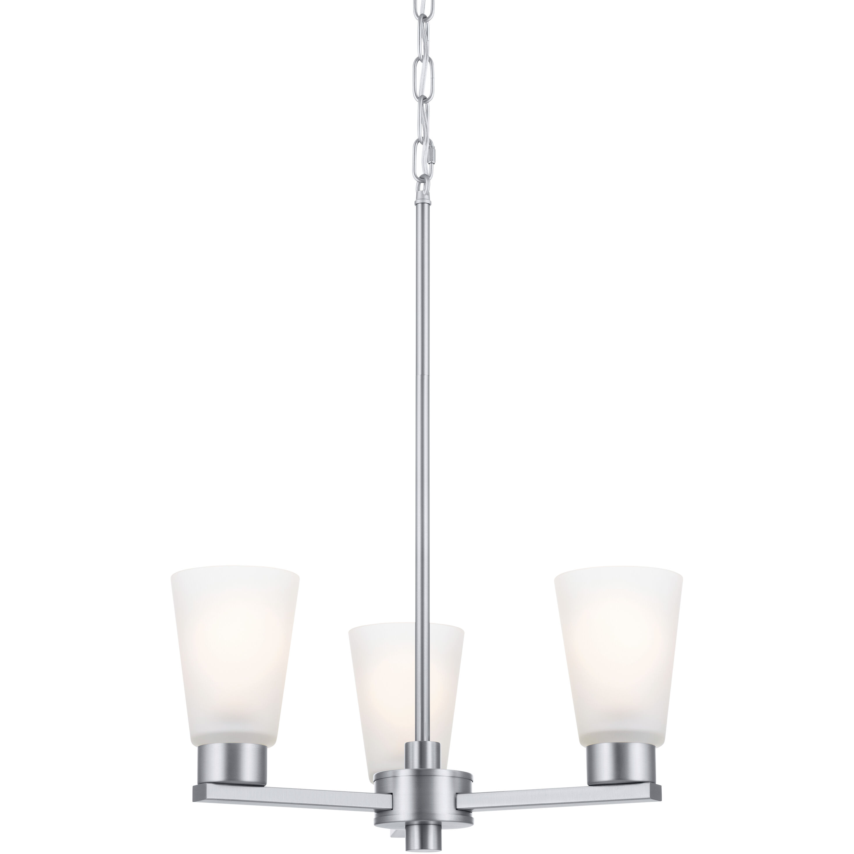 Stamos 3 Light Brushed Nickel Chandelier Ceiling Light, Small, 1 Tier
