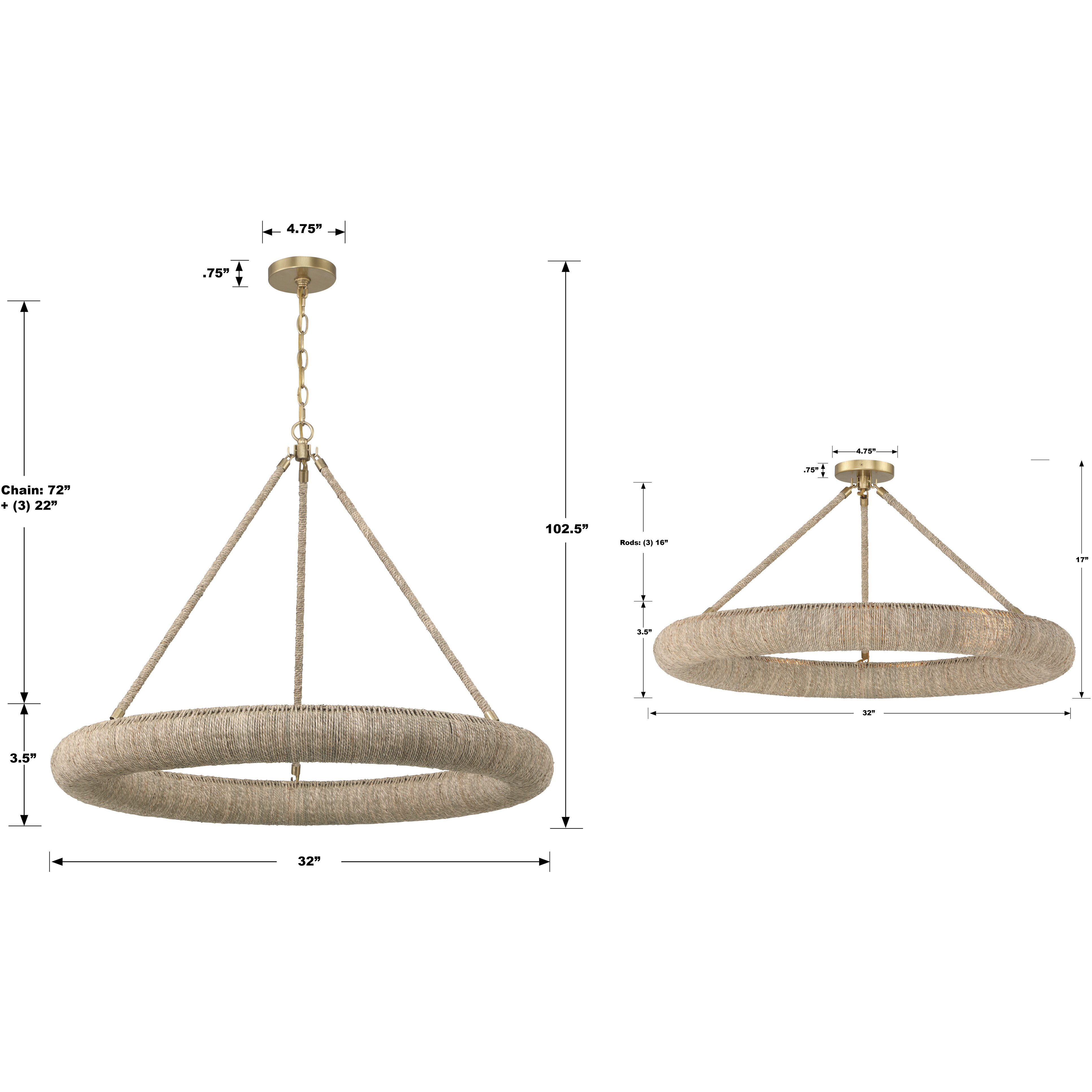 Oakley 1 Light 32 inch Soft Gold Chandelier Ceiling Light